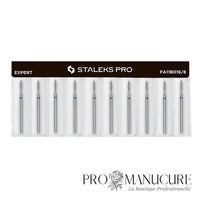 Pack - Embout diamant Staleks Pro Expert FA11B016/8 flamme pointue pointed flame bague bleue grain moyen diamètre 1,6 mm partie active 8 mm format ultra-fin pour précision millimétrique sillons latéraux serrés et petits ongles