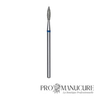 Embout diamant Staleks Pro Expert FA11B021/8 flamme pointue pointed flame bague bleue grain moyen diamètre 2,1 mm partie active 8 mm pour soulèvement cuticules et travail péri-unguéal polyvalent