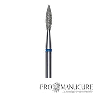 Zoom embout diamant Staleks FA11B021/8 forme pointed flame intermédiaire pour traitement sillons latéraux ptérygion et retrait gel polish acrylique manucure russe combinée