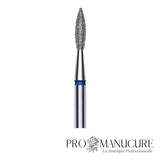 Zoom embout diamant Staleks FA11B021/8 forme pointed flame intermédiaire pour traitement sillons latéraux ptérygion et retrait gel polish acrylique manucure russe combinée
