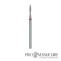 Embout diamant Staleks Pro Expert FA11R016/8 flamme pointue pointed flame bague rouge grain doux diamètre 1,6 mm partie active 8 mm format ultra-fin pour manucure russe combinée délicate ongles enfants fragiles