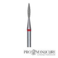 Zoom embout diamant Staleks FA11R016/8 forme pointed flame ultra-fine grain doux pour travail sillons latéraux serrés et finition sécurisée sous bord libre ongles d'enfants peaux ultra-sensibles
