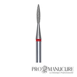 Zoom embout diamant Staleks FA11R016/8 forme pointed flame ultra-fine grain doux pour travail sillons latéraux serrés et finition sécurisée sous bord libre ongles d'enfants peaux ultra-sensibles
