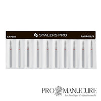 Pack - Embout diamant Staleks Pro Expert FA11R016/8 flamme pointue pointed flame bague rouge grain doux diamètre 1,6 mm partie active 8 mm format ultra-fin pour manucure russe combinée délicate ongles enfants fragiles