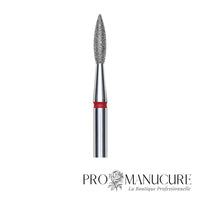 Zoom embout diamant Staleks FA11R021/8 forme pointed flame grain doux pour soulèvement cuticules délicat retrait ptérygion sécurisé et manucure russe combinée clientes sensibles