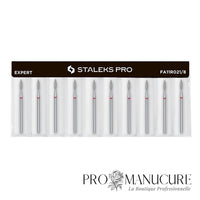 Pack - Embout diamant Staleks Pro Expert FA11R021/8 flamme pointue pointed flame bague rouge grain doux diamètre 2,1 mm partie active 8 mm pour travail péri-unguéal délicat ongles fragiles et débutantes