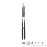 Zoom embout diamanté Staleks Pro FA11R023/8 flamme aiguisée grain fin rouge avec pictogramme diamond pour cuticules et hyperkératose