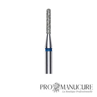 Zoom embout diamant Staleks FA30B014/8 forme cylindre extrémité arrondie sécurisée ultra-fine grain moyen pour travail sillons latéraux serrés et finition de précision sous bord libre ongles fins