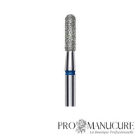 Zoom embout diamant Staleks FA30B023/8 forme cylindre extrémité arrondie sécurisée grain moyen pour travail sillons latéraux retrait ptérygion et manucure russe précise