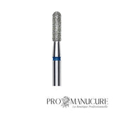 Zoom embout diamant Staleks FA30B023/8 forme cylindre extrémité arrondie sécurisée grain moyen pour travail sillons latéraux retrait ptérygion et manucure russe précise