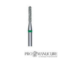 Zoom embout diamant Staleks FA30G014/8 forme cylindre extrémité arrondie ultra-fine pour travail sillons latéraux serrés ongles enfants et finition de précision sous bord libre petits ongles