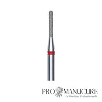 Zoom embout diamant Staleks FA30R014/8 forme cylindre extrémité arrondie sécurisée ultra-fine grain doux pour travail sillons latéraux serrés et finition douce sous bord libre ongles enfants peaux sensibles