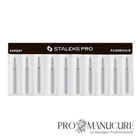 Pack - Embout diamant Staleks Pro Expert FA30R014/8 cylindre arrondi rounded cylinder bague rouge grain doux diamètre 1,4 mm partie active 8 mm format ultra-fin pour manucure russe combinée délicate ongles fragiles débutantes