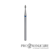 Embout diamant Staleks Pro Expert FA40B016/4 goutte drop bague bleue grain moyen diamètre 1,6 mm partie active 4 mm format fin combinaison ball et flame pour cuticule petits ongles et sillons latéraux serrés