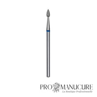 Embout diamant Staleks Pro Expert FA40B023/5 goutte drop bague bleue grain moyen diamètre 2,3 mm partie active 5 mm combinaison ball et flame pour retrait cuticule et sillons latéraux manucure russe