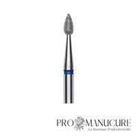 Zoom embout diamant Staleks FA40B023/5 forme drop base ronde et pointe effilée pour ouverture sinus péri-unguéaux retrait ptérygion et limage sous ongle pédicurie polyvalent