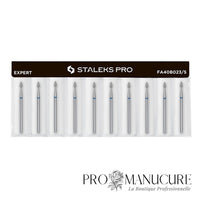 Pack - Embout diamant Staleks Pro Expert FA40B023/5 goutte drop bague bleue grain moyen diamètre 2,3 mm partie active 5 mm combinaison ball et flame pour retrait cuticule et sillons latéraux manucure russe
