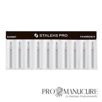 Pack - Embout diamant Staleks Pro Expert FA40R016/4 goutte drop bague rouge grain doux diamètre ultra-compact 1,6 mm partie active 4 mm combinaison mini ball et flame pour manucure russe de haute précision et sinus étroits