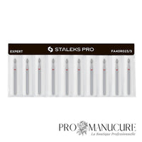 Pack - Embout diamant Staleks Pro Expert FA40R023/5 goutte drop bague rouge grain doux diamètre 2,3 mm partie active 5 mm combinaison ball et flame pour retrait cuticule délicat ongles fragiles débutantes