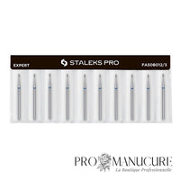 Pack - Embout diamant Staleks Pro Expert FA50B012/3 bourgeon arrondi rounded bud bague bleue grain moyen diamètre 1,2 mm partie active 3 mm format ultra-fin pour modelage précision sinus péri-unguéaux et manucure pédiatrique