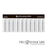 Pack - Embout diamant Staleks Pro Expert FA50B012/3 bourgeon arrondi rounded bud bague bleue grain moyen diamètre 1,2 mm partie active 3 mm format ultra-fin pour modelage précision sinus péri-unguéaux et manucure pédiatrique