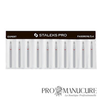 Pack - Embout diamant Staleks Pro Expert FA50R016/3.4 bourgeon arrondi rounded bud bague rouge grain doux diamètre 1,6 mm partie active 3,4 mm pour repoussage cuticule délicat et zones difficiles d'accès ongles fragiles débutantes