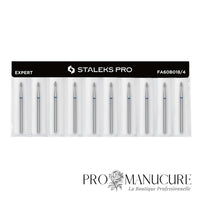 Pack - Embout diamant Staleks Pro Expert FA60B018/4 bourgeon pointu pointed bud bague bleue grain moyen diamètre 1,8 mm partie active 4 mm pour cuticules et sous l'ongle