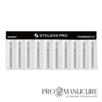 Pack - Embout diamant Staleks Pro Expert FA60B025/4.5 bourgeon pointu pointed bud bague bleue grain moyen diamètre 2,5 mm partie active 4,5 mm format compact pour soulèvement cuticules et travail péri-unguéal polyvalent