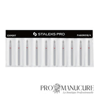 Pack - Embout diamant Staleks Pro Expert FA60R018/4 bourgeon pointu pointed bud bague rouge grain doux diamètre 1,8 mm partie active 4 mm pour cuticules peaux sensibles