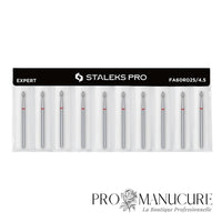 Pack - Embout diamant Staleks Pro Expert FA60R025/4.5 bourgeon pointu pointed bud bague rouge grain doux diamètre 2,5 mm partie active 4,5 mm format compact pour soulèvement cuticules délicat ongles fragiles débutantes