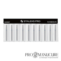 Pack - Embout diamant Staleks Pro Expert FA70B016/10 cône tronqué frustum fin bague bleue grain moyen diamètre 1,6 mm partie active 10 mm pour petits ongles et zones étroites