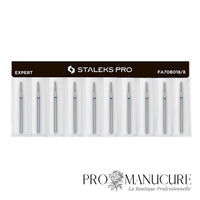 Pack - Embout diamant Staleks Pro Expert FA70B018/8 cône tronqué frustum bague bleue grain moyen diamètre 1,8 mm partie active 8 mm format compact pour soulèvement cuticules sillons latéraux et polissage avant extension