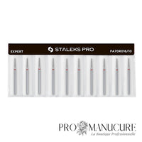Pack - Embout diamant Staleks Pro Expert FA70R016/10 cône tronqué frustum bague rouge grain doux diamètre 1,6 mm partie active 10 mm format ultra-fin long pour manucure russe sécurisée ongles fragiles sillons profonds