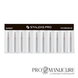 Pack - Embout diamant Staleks Pro Expert FA70R016/10 cône tronqué frustum bague rouge grain doux diamètre 1,6 mm partie active 10 mm format ultra-fin long pour manucure russe sécurisée ongles fragiles sillons profonds