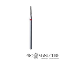 Embout diamant Staleks Pro Expert FA70R018/8 cône tronqué frustum bague rouge grain doux diamètre 1,8 mm partie active 8 mm format compact pour soulèvement cuticules délicat ongles fragiles débutantes