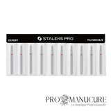 Pack - Embout diamant Staleks Pro Expert FA70R018/8 cône tronqué frustum bague rouge grain doux diamètre 1,8 mm partie active 8 mm format compact pour soulèvement cuticules délicat ongles fragiles débutantes