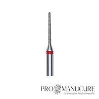 Zoom embout diamant Staleks FA80B010/10 forme needle ultra-effilée pour traitement sillons latéraux profonds mise en forme bord libre intérieur et correction extensions précision millimétrique
