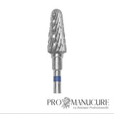 Zoom embout carbure Staleks FT70B060/14 forme frustum sommet plat côtés inclinés base large pour dépose semi-permanent raccourcissement bord libre travail sillons et préparation pédicurie polyvalente