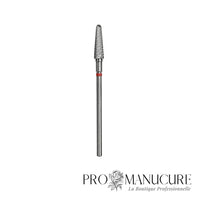 Embout carbure Staleks Pro Expert FT70R040/13 cône tronqué frustum bague rouge grain doux diamètre 4 mm partie active 13 mm format compact pour correction délicate matériaux fins ongles fragiles débutantes