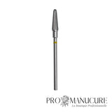 Embout carbure Staleks Pro Expert FT70Y040/13 cône tronqué frustum bague jaune grain très doux superfine diamètre 4 mm partie active 13 mm format compact pour finition ultra-douce petits ongles fragiles débutantes