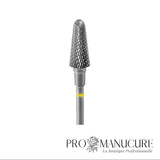 Zoom embout carbure Staleks FT70Y060/14 forme frustum hachures croisées ultra-fines superfine crosscut pour travail délicat ongles fins finition manucure hardware peaux sensibles