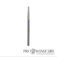 Embout carbure Staleks Pro Expert FT71B023/14 cône bague bleue grain moyen diamètre 2,3 mm partie active 14 mm format fin pour précision cuticules tips américains et travail sous l'ongle