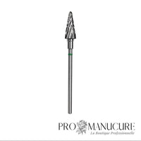 Embout carbure Staleks Pro Expert FT71G060/14 cône bague verte grain dur diamètre 6 mm partie active 14 mm pour dépose rapide gel acrylique et pédicurie intensive
