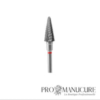 Zoom embout carbure Staleks FT71R060/14 forme cone pour travail décollements sillons latéraux et traitement délicat callosités peaux sensibles ongles fragiles