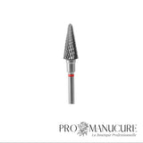 Zoom embout carbure Staleks FT71R060/14 forme cone pour travail décollements sillons latéraux et traitement délicat callosités peaux sensibles ongles fragiles