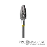 Zoom embout carbure Staleks FT90Y060/14 forme corn hachures croisées ultra-fines superfine crosscut pour travail délicat ongles fins et finition manucure hardware débutantes