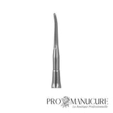 Zoom outil podologique Staleks PE-60/3 manche cannelé antidérapant inclinaison étudiée pour traitement ongles incarnés et soulèvement sillon latéral