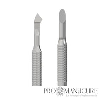 Zoom double embout repousse biseauté et lame courbée PE-90/4.2 Staleks Expert 90 manche cannelé polissage GOI pour cuticule ptérygium manucure professionnelle
