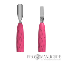 Zoom pousseur Staleks PQ-10/5 acier inoxydable AISI 420 affûtage manuel narrow rounded pusher et wide blade pour cuticules et retrait cellules mortes