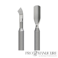 Zoom embout arrondi réduit et lame plate coudée PS-50/6 Staleks Smart 50 manche cannelé mat antidérapant pour cuticule et ptérygium manucure